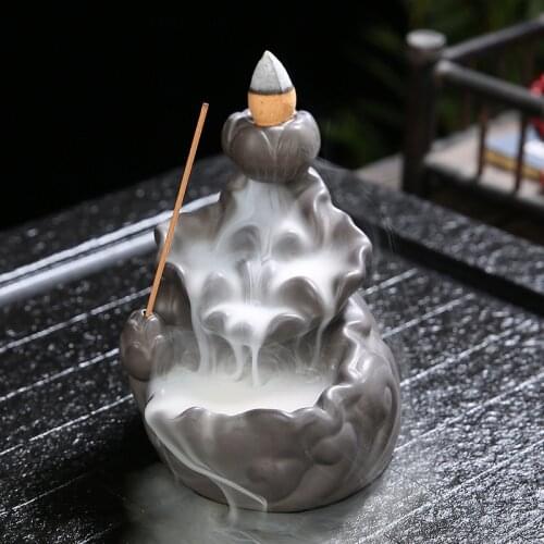 Black Ceramic Incense Burner Back Flow Aromatherapy Cones Stick Holder Smoke Waterfall Incense Decoration for Home