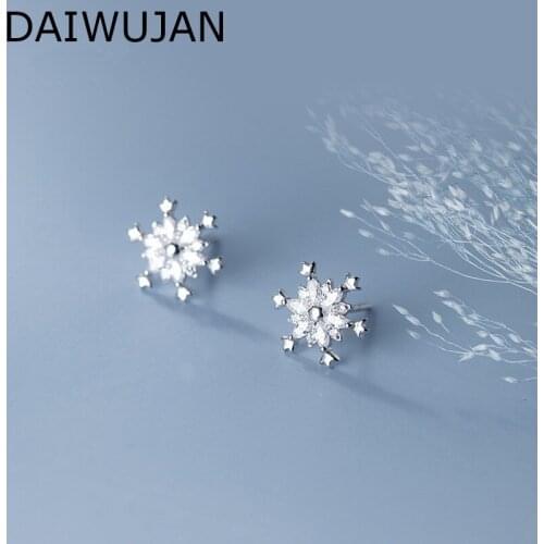 DAIWUJAN Sweet 925 Sterling Silver Snowflake Earrings Christmas Series Exquisite Zircon Stud Earrings For Women Fine Jewelry