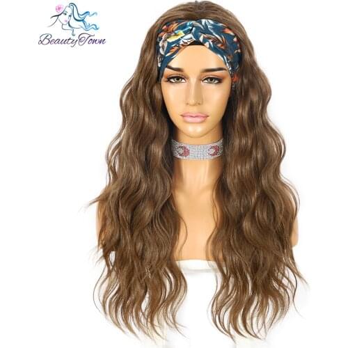 Long Brown Headband Wig for Women Kinky Curly Glueless Wigs Daily Wedding Party Heat Resistant Hair 2 Free Bands BeautyTown
