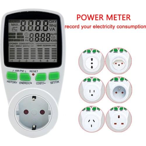 Digital Wattmeter LCD Energy Meter France Italy Chile AU US UK EU Plug Electricity Kwh Power Meter Measuring Outlet Analy