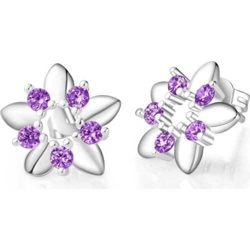 Delicate beads purple zircon flower high quality Silver Earrings for women fashion jewelry earrings /QZCPPMOY VPKVMMRS