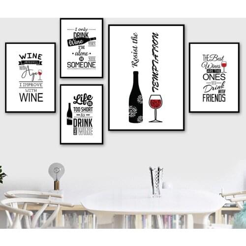 Paintings On Kitchen Wall Canvas Quote Black White Minimalist Posters and Prints Drink Wine Picture for Home Design Frameless