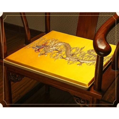 Luxury Embroidery Dragon Chair Pads Seat Cushions Office Home Decor Chinese Silk Satin Armchair Non-slip Mat