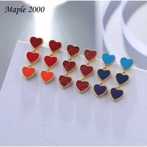 Classic heart-shaped enamel ear line long tassel earrings female gradient love 18K gold fashion jewelry best gift good friends