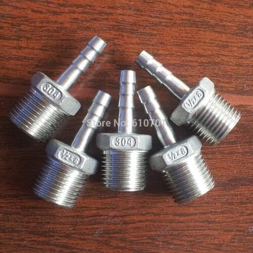 1/2" x 8mm Stainless steel Male BSPT thread Pipe fitting barb Hose Tail Connector