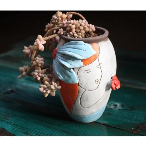 KOREAN-STYLE CREATIVE HAND-PAINTED PORK FLOWERPOT CERAMIC ROUGH POTTERY PURPLE SAND FLESHY PLANT SMALL OLD PILE CLIFF PILE CARTO