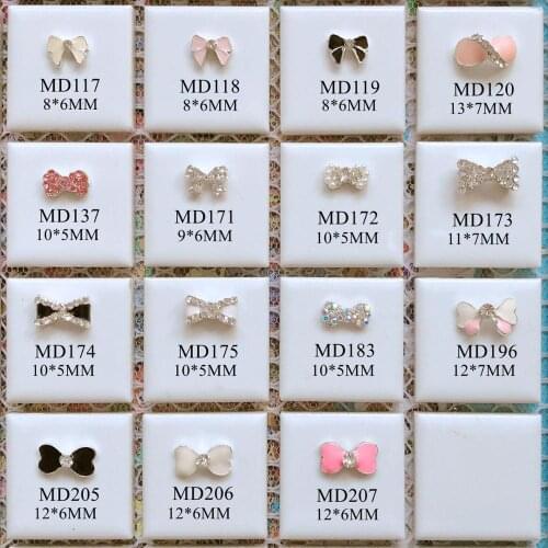 50pcs/bag 3D Charms Metal Bowtie Bow Rhinestone and Pearl Bow Deco Nail Decoration Metal Nail Art Deco