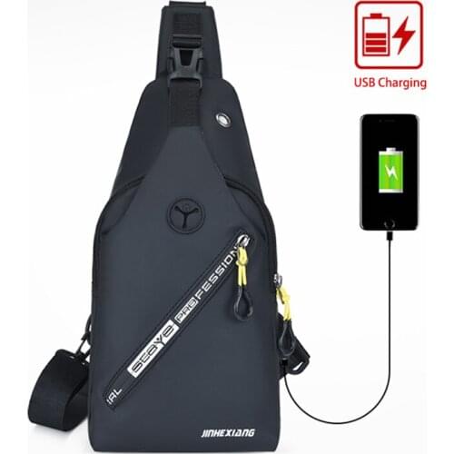 Usb Charging BAG Men Crossbody Bags Small Sling Mens Chest Bag Shoulder Water Resistant Travel Bag for Man with Earphone Hole
