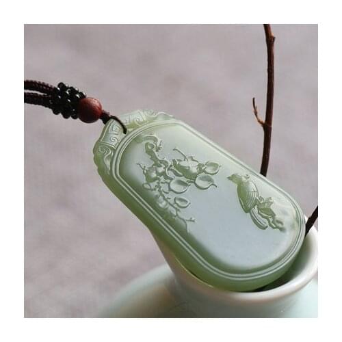 Real hetian jade handcarved bird plum blossom jade pendant necklace unique design jadeite jade necklace women men jewelry