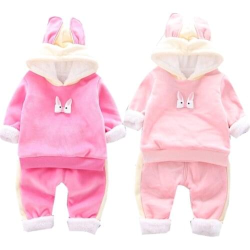Autumn Winter Toddler Girls Clothes Set Thicken Baby Girl Suit Casual Sweater+Trousers 2Pcs Plush warm infant Tracksuit 0-4year