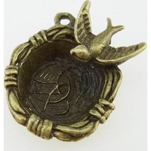 5pcs Antique Bronze Swallow Bird Nest Charms Pendants Accessories For DIY Necklace Bracelet Alloy Jewelry Making 12841