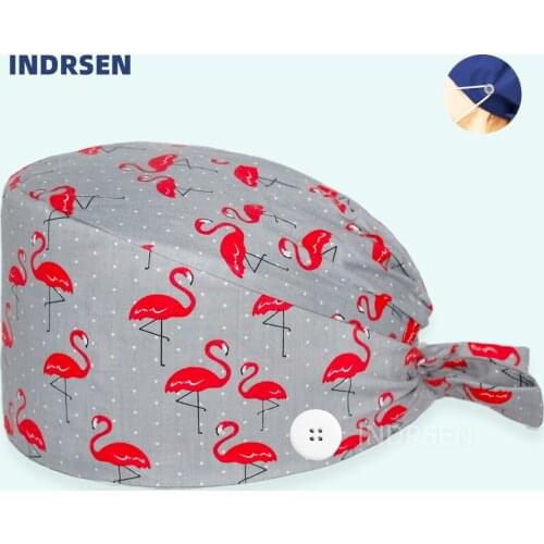 Women Men Bouffant Scrub Cap Cartoon Printed Tie Back Dust proof Working Caps Absorb sweat One Size Surgicals Hat