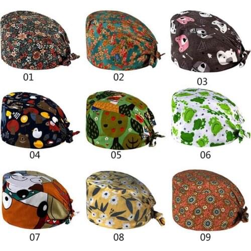 Fashion Breathable Scrub Cap Printed Button Work Hat Casual Unisex Outdoors Nurse Work Hat For Home Worker