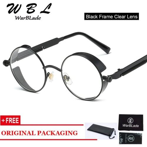 WarBLade Women Clear Lens Sun Glasses For Women Alloy Frame Retro Mens Brand Designer Round Sunglasses Vintage