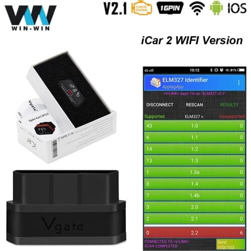 Vgate iCar2 ELM327 V2.1 OBD2 WIFI Scanner OBD 2 OBD2 ELM327 V2.1 Car Auto Diagnostic Tool Vgate iCar 2 easydiag VS Elm 327 V1.5