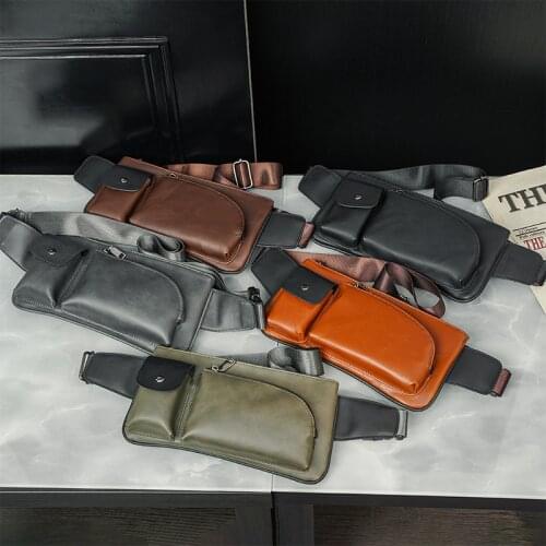 Vintage Leather Men Crossbody Chest Bag Mens Purse Waist Bag Sports Outdoor Travel Fanny Pack Phone Money Bag for Men Bolso