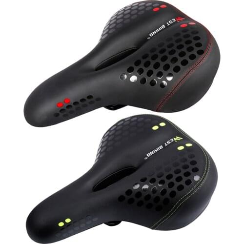 Waterproof Mountain Bike Saddle Breathable Thicken PVC Hollowed Bicycle Saddle Bike Seat with Tail Light Bicycle Parts