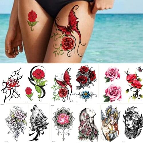 Butterfly Flowers Waterproof Temporary Tattoo Sticker Rose Feather Big Tattoos Body Art Arm Fake Tato Women Men Imitation Tato