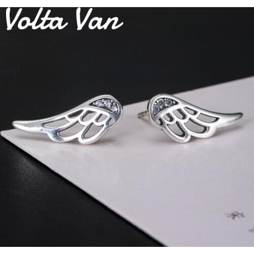 Volta Van 925 Sterling Silver Zircon Stud Earrings Fine Jewelry 2021 New Elegant Angel Wings Trendy Original Design Earrings