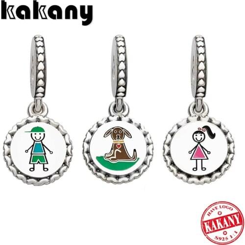 New Original 1:1 High Quality S925 Sterling Silver Boy Girl And Dog Pendant Bracelet Fashion Women Popular Diy Jewelry