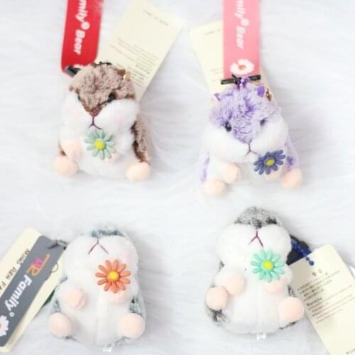 Lively pendant Keychain Cartoons Hamster Holding flowers cute plush doll soft pretty decoration kids funny doll Wedding gifts