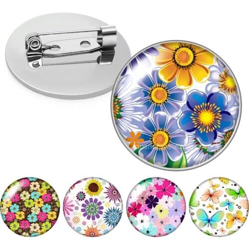 Painting Flowers Daisy chrysanthemum pure fresh style Glass cabochon Brooch Dome Photo Jewelry Brooches Pin Men Woman Gift
