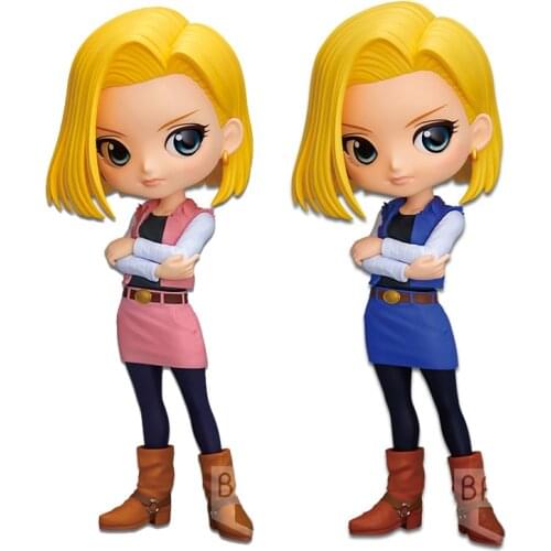 14cm BANDAI Genuine Dragon Ball Z Qposket ANDROID 18 Q version Anime Action Figures Collection Model Toys Gifts For Kids