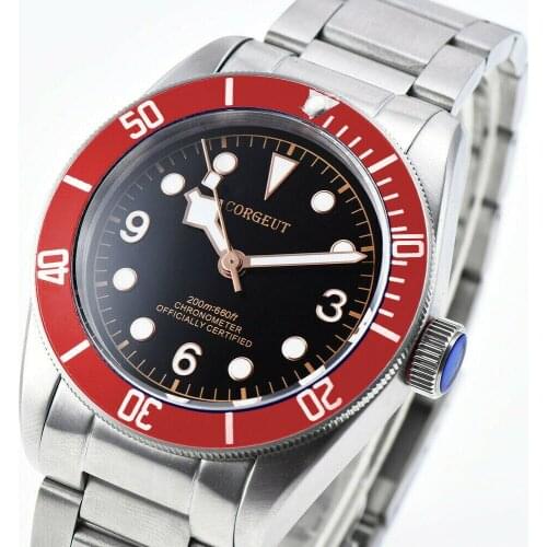 41mm mens Automatic Machinery wristwatches Sapphire Glass Black Dial Corgeut Mens Watch waterproof