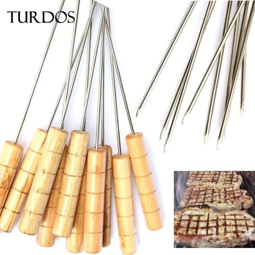 TURDOS 5/10PCS Skewers Stainless Steel BBQ Tools Accessories for Charcoal Grill 43cm Forks 201 Non-magnetic Kebab Stick Strong