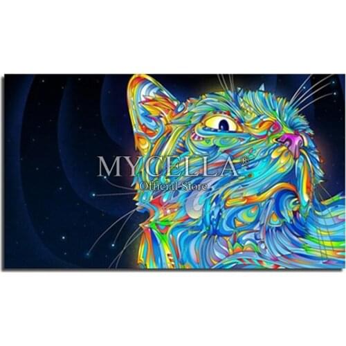 5d Diy Diamond Painting Colorful Cat Full Round Diamond Embroidery Pictures Rhinestones Set Needlework Animal Mosaic Home Decor