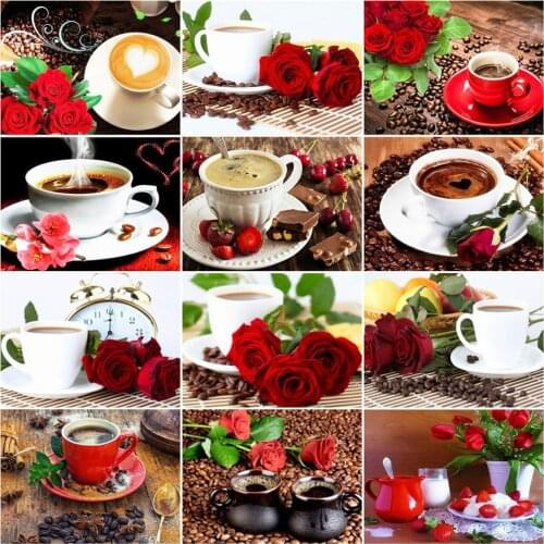 AZQSD Diy Oil Painting By Number Coffee Cup Handpainted Modern Wall Picture By Numbers Rose Handmade Room Decoration