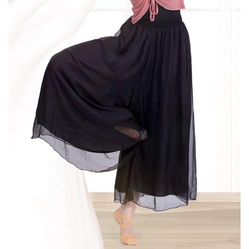 Wide Leg Pants Women Classical Dance Chinese Folk Dance Practice Loose Long Chiffon Pants Harem Pants Elastic Palazzo