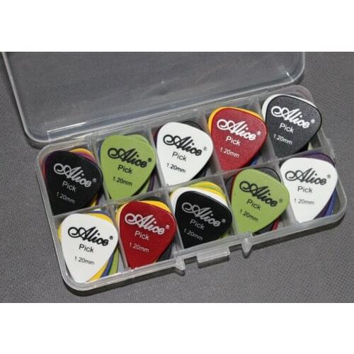 50pcs Alice Various Colors Guitar Picks Plectrum Pick Gauge HEAVY 1.2mm + 10 Grid Case