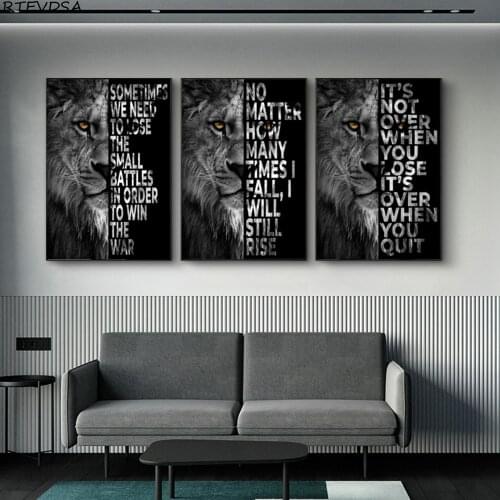 Black and white animal lion painting wall decoration poster various phrases canvas printing home office wall decoration