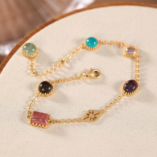 Designer original new silver inlaid natural strawberry crystal bracelet fashion simple retro trend ladies jewelry