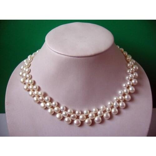 Elegant Genuine Pearl Jewellery,Lovely 3 Rows White Coin Button Freshwater Pearl Necklace 42cm Fashion Ladys Jewelry