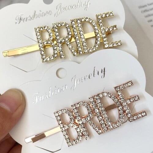HC021 Simple Letter Rhinestone Hairpins Custom Bride Words Glitter Crystal Hair Clips Barrette