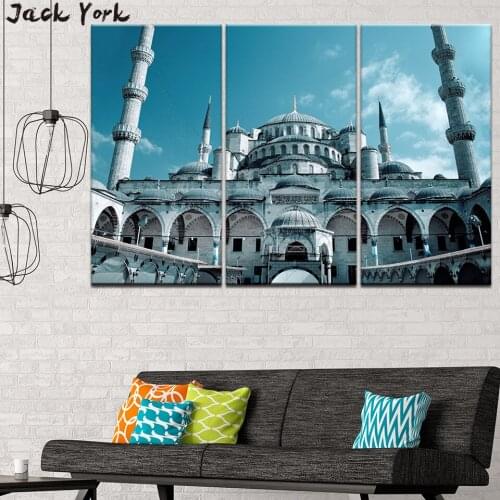 Canvas Painting bule Sultan Ahmed Mosque 3 Pieces Wall Art Painting Modular Wallpapers Poster Print for living room Home Decor