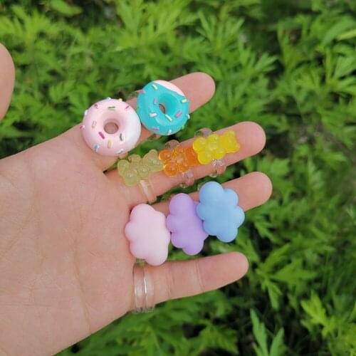 Lost Lady Cute Donuts Clound Bear Rings for Women Trendy Transparent Resin Finger Rings Wholesale Wedding Jewelry Female Bijoux