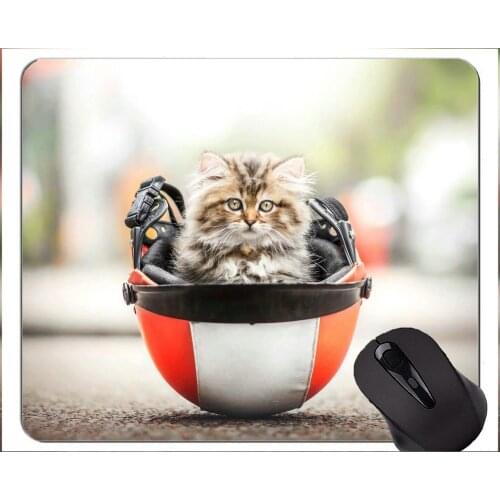 Mouse Pad with Stitched Edge,Helmet Kitten Pet Cat Home Office Computer Accessories Mousepads