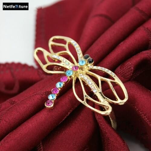 Colorful Rhinestones Dragonfly Metal Napkin Rings Nickel Alloy Napkin Holder For Romantic Wedding Party Table Decoration Hotel