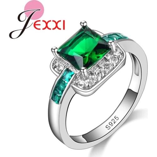 Square Green CZ Crystal Woman Rings Luxury Brand Fashion Jewelry 925 Sterling Silver Women Rings For Wedding Jewelry