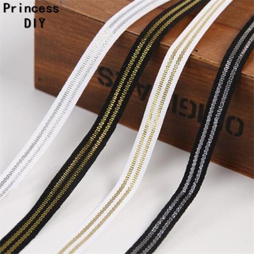 25Yard Polyester Grosgrain Gold Silver Stripe Ribbon 1.2cm Hemming Tape DIY Bowknot Sewing Accessory Baking Flower Gift Wrapping