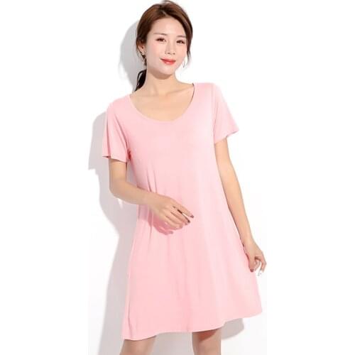 Fdfklak Summer Plus Size M-2XL Sleepshirt Women Chest Pad Nightgown Soft Modal Nightdress Female Short Sleeve Sleeping Dress