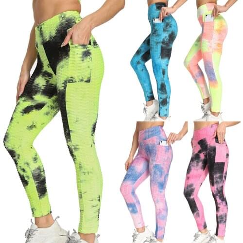 2021 New Womens Tie-dye Pocket Pants Breathable Hip Lifting Exercise Bubble Yoga Pants Daily Outdoor Walking Pants Dropshipping