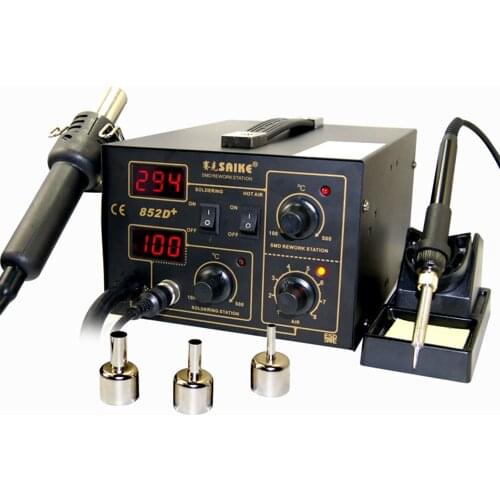 Hot Air Gun & Digital Soldering Iron 2 In 1 System SAIKE 852D+ Iron Solder Soldering Hot Air Gun 2 In 1 Rework Station
