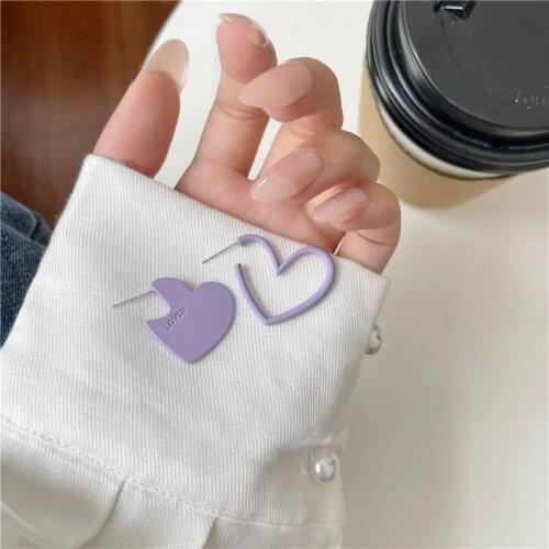 Simple Purple Asymmetric Love Women Earrings Sweet Hearts Ear Rings