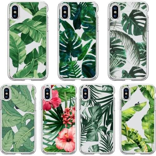 Green leaf plant pattern Phone Case Transparent soft For iphone 5 5s 5c se 6 6s 7 8 11 12 plus mini x xs xr pro max