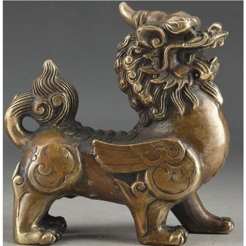 Handwork Hammered Brass Exorcism Chinese Oriental Collectable Kirin Statue