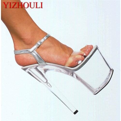 20cm high heels, transparent crystal sandals, wedding dress shoes, party stripper Sandals